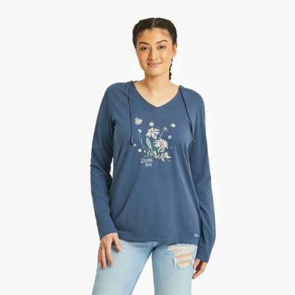 Women's Dreamy Shine On Daisies Long Sleeve Crusher-LITE Hooded Tee - Image 2