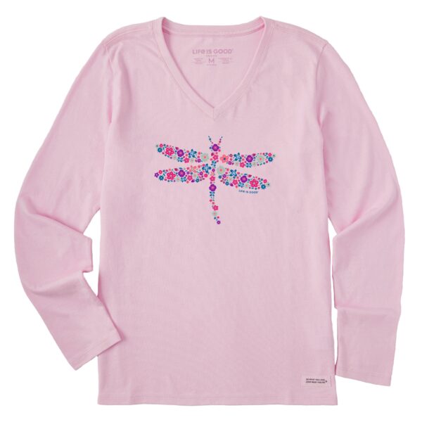 Women's Dragonfly Flowers Long Sleeve Crusher Vee - Image 3