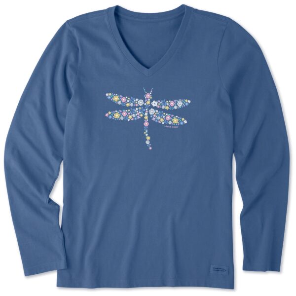 Women's Dragonfly Flowers Long Sleeve Crusher Vee - Image 5