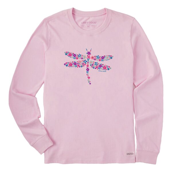 Women's Dragonfly Flowers Long Sleeve Crusher Tee - Image 3