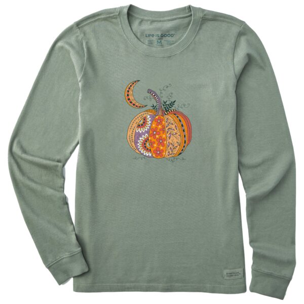 Women's Doodle Pumpkin Long Sleeve Crusher Tee
