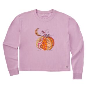 Women's Doodle Pumpkin Long Sleeve Crusher Boxy Tee