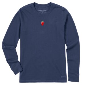 Women's Embroidered Strawberry Long Sleeve Crusher Tee