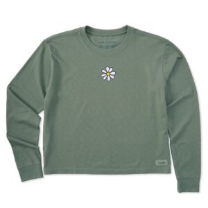 Women's Embroidered Daisy Long Sleeve Crusher Boxy Tee
