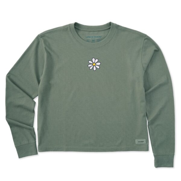 Women's Embroidered Daisy Long Sleeve Crusher Boxy Tee