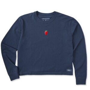 Women's Embroidered Strawberry Long Sleeve Crusher Boxy Tee