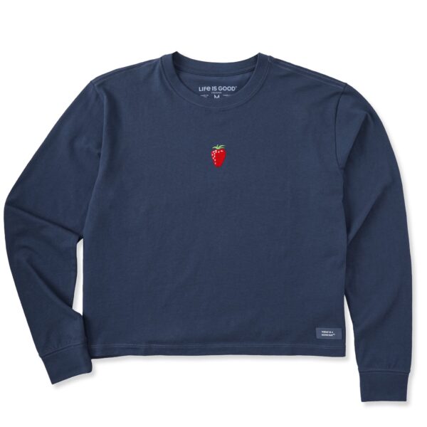 Women's Embroidered Strawberry Long Sleeve Crusher Boxy Tee