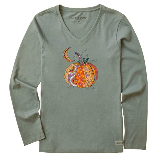 Women's Doodle Pumpkin Long Sleeve Crusher Vee