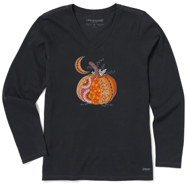 Women's Doodle Pumpkin Long Sleeve Crusher Vee - Image 3