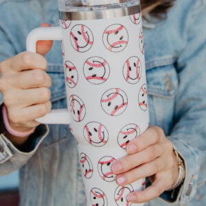 Baseball Happy Faces Tumbler Cup w/ Handle