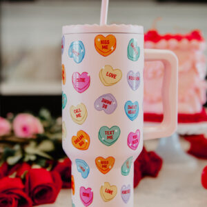 Candy Heart Valentine's Tumbler Cup w/ Handle
