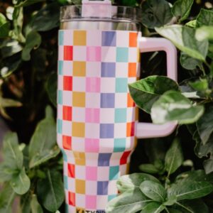 Multicolored Checkered Tumbler Cup w/ Handle