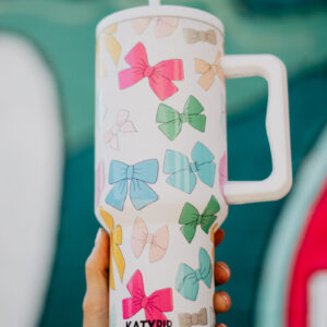 Multicolored Coquette Bows 38 Oz Tumbler w/ Handle