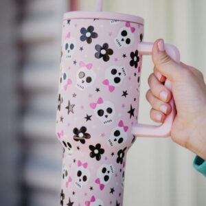 Skull Flower Bow Drink Tumbler